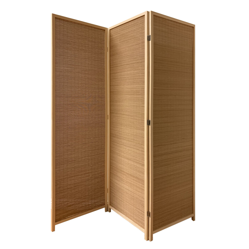 Homeroots 6" Light Bamboo 3 Panel Room Divider Screen  Wood 370410
