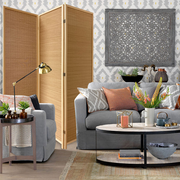 Homeroots 6" Light Bamboo 3 Panel Room Divider Screen  Wood 370410