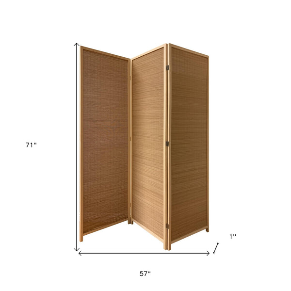 Homeroots 6" Light Bamboo 3 Panel Room Divider Screen  Wood 370410