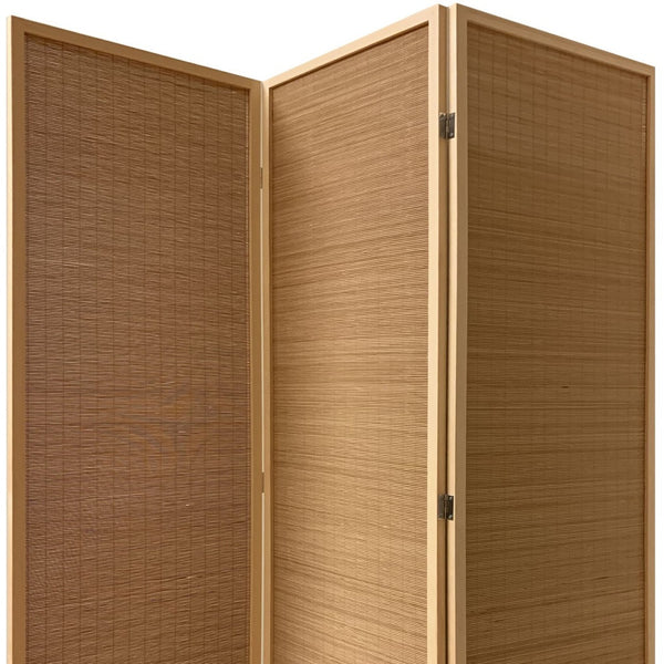 Homeroots 6" Light Bamboo 3 Panel Room Divider Screen  Wood 370410