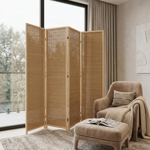 7 Inch Light Bamboo Four Panel Privacy Screen for Living Room or Bedroom Decor