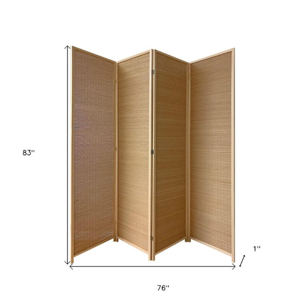 7 Inch Light Bamboo Four Panel Privacy Screen for Living Room or Bedroom Decor
