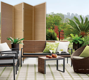 Homeroots 7" Light Bamboo 4 Panel Room Divider Screen  Wood 370411