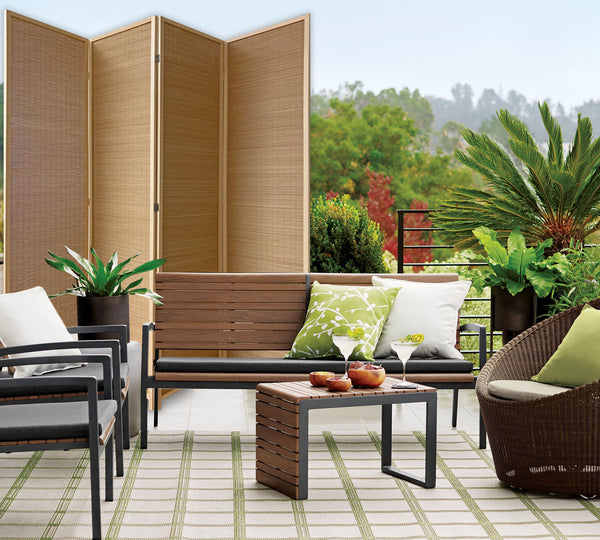 Homeroots 7" Light Bamboo 4 Panel Room Divider Screen  Wood 370411