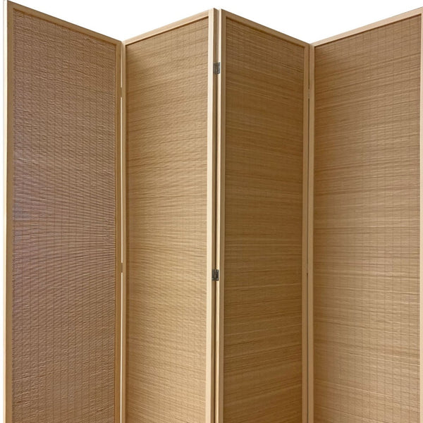 Homeroots 7" Light Bamboo 4 Panel Room Divider Screen  Wood 370411