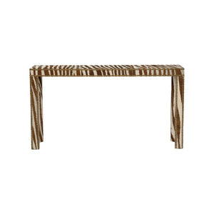 Chelsea House Zebra Hair-On-Hide Console Table With Brass Nailhead Trim, Parsons Silhouette, Narrow Elegant Foyer Piece 370413