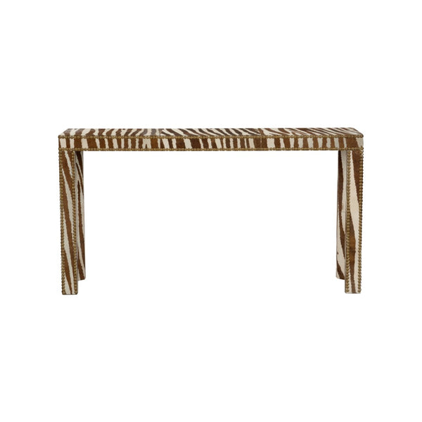 Chelsea House Zebra Hair-On-Hide Console Table With Brass Nailhead Trim, Parsons Silhouette, Narrow Elegant Foyer Piece 370413