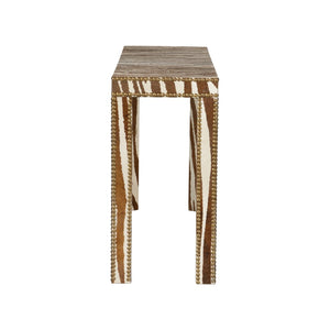 Chelsea House Zebra Hair-On-Hide Console Table With Brass Nailhead Trim, Parsons Silhouette, Narrow Elegant Foyer Piece 370413