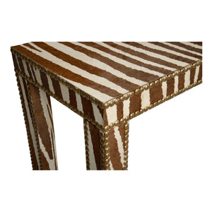 Chelsea House Zebra Hair-On-Hide Console Table With Brass Nailhead Trim, Parsons Silhouette, Narrow Elegant Foyer Piece 370413