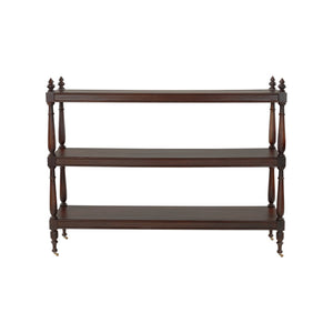 Chelsea House Butlers Large Mango Wood Trolley With Brass Wheels — Three Shelves, Mahogany Finish, Mobile Bar Cart 370414