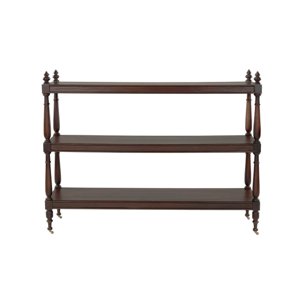 Chelsea House Butlers Large Mango Wood Trolley With Brass Wheels — Three Shelves, Mahogany Finish, Mobile Bar Cart 370414