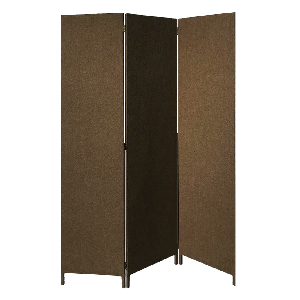 Homeroots Brown Upholstered 3 Panel Room Divider Screen Brown Jute 370414