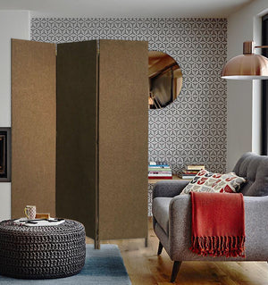 Homeroots Brown Upholstered 3 Panel Room Divider Screen Brown Jute 370414
