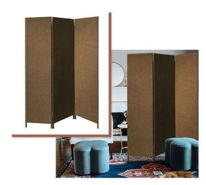 Homeroots Brown Upholstered 3 Panel Room Divider Screen Brown Jute 370414