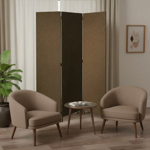 HomeRoots Brown Upholstered Three-Panel Room Divider Screen for Elegant Privacy and Stylish Space Enhancement Brown 370414