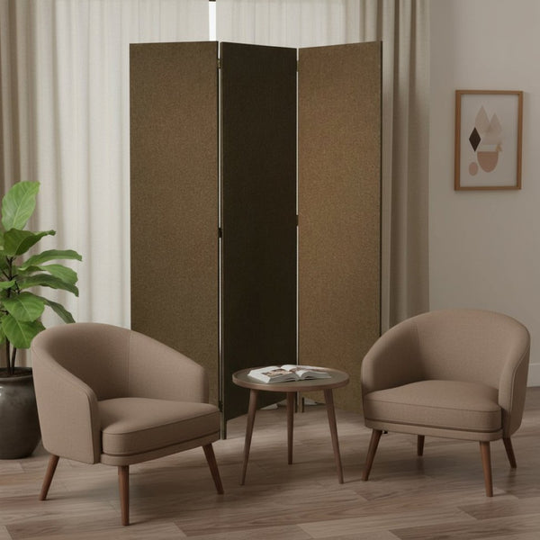 HomeRoots Brown Upholstered Three-Panel Room Divider Screen for Elegant Privacy and Stylish Space Enhancement Brown 370414