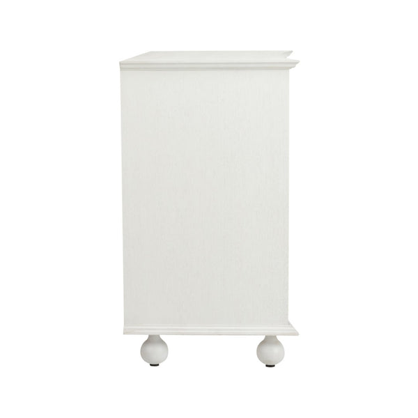 Chelsea House Maxwell Chest Of Drawers With Green Raffia Fronts, White Wood Frame, Antique Brass Pulls, 35.5"H 370415