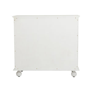 Chelsea House Maxwell Chest Of Drawers With Green Raffia Fronts, White Wood Frame, Antique Brass Pulls, 35.5"H 370415