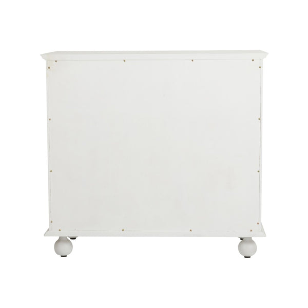 Chelsea House Maxwell Chest Of Drawers With Green Raffia Fronts, White Wood Frame, Antique Brass Pulls, 35.5"H 370415