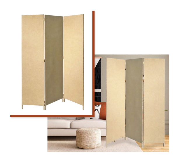 Homeroots Beige Upholstered 3 Panel Room Divider Screen Beige Jute 370415