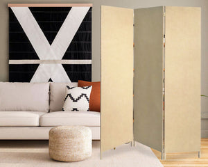 Homeroots Beige Upholstered 3 Panel Room Divider Screen Beige Jute 370415