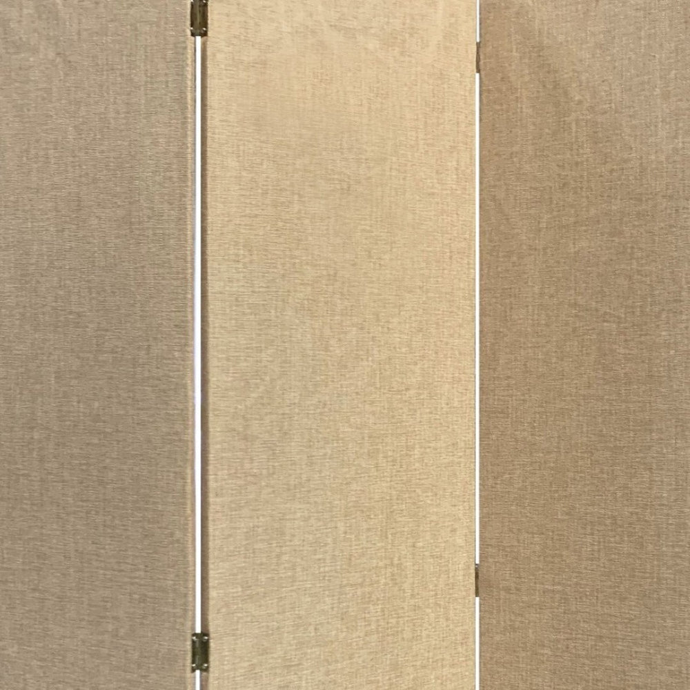 HomeRoots Brown Upholstered Three-Panel Room Divider Screen for Elegant Privacy and Stylish Space Enhancement Beige 370415