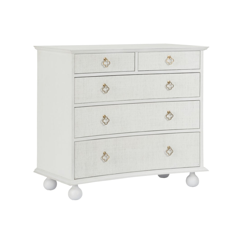 Chelsea House Maxwell White Chest With Raffia Drawers, Antique Brass Hardware, 5-Drawer Coastal Storage Accent (38"W) 370416