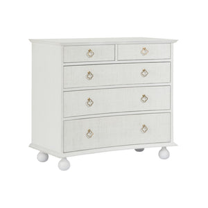 Chelsea House Maxwell White Chest With Raffia Drawers, Antique Brass Hardware, 5-Drawer Coastal Storage Accent (38"W) 370416