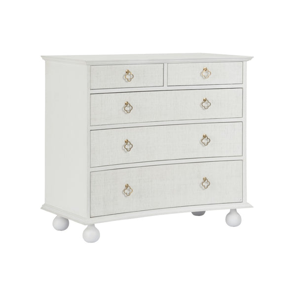 Chelsea House Maxwell White Chest With Raffia Drawers, Antique Brass Hardware, 5-Drawer Coastal Storage Accent (38"W) 370416