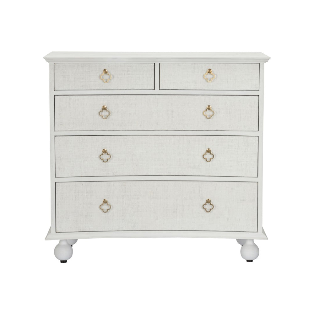 Chelsea House Maxwell White Chest With Raffia Drawers, Antique Brass Hardware, 5-Drawer Coastal Storage Accent (38"W) 370416