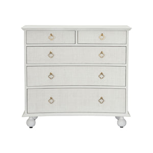 Chelsea House Maxwell White Chest With Raffia Drawers, Antique Brass Hardware, 5-Drawer Coastal Storage Accent (38"W) 370416