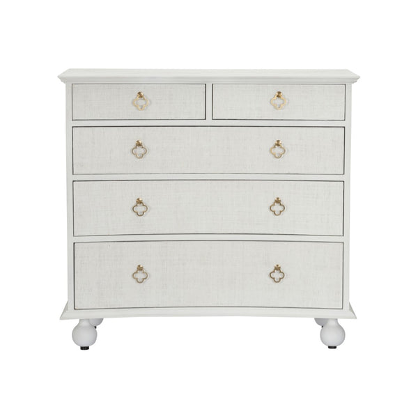 Chelsea House Maxwell White Chest With Raffia Drawers, Antique Brass Hardware, 5-Drawer Coastal Storage Accent (38"W) 370416
