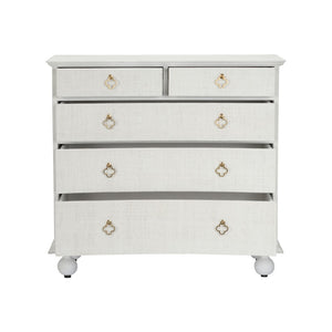 Chelsea House Maxwell White Chest With Raffia Drawers, Antique Brass Hardware, 5-Drawer Coastal Storage Accent (38"W) 370416