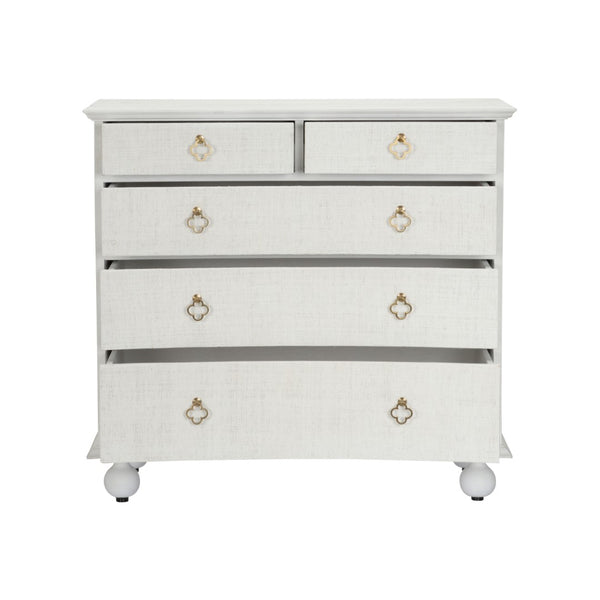 Chelsea House Maxwell White Chest With Raffia Drawers, Antique Brass Hardware, 5-Drawer Coastal Storage Accent (38"W) 370416