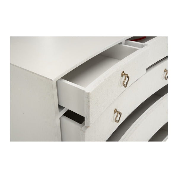 Chelsea House Maxwell White Chest With Raffia Drawers, Antique Brass Hardware, 5-Drawer Coastal Storage Accent (38"W) 370416