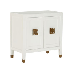Chelsea House Jill Bedside Chest With Polished Brass Hardware — Jamie Merida Design, White Modern Asian-Inspired Nightstand 370417