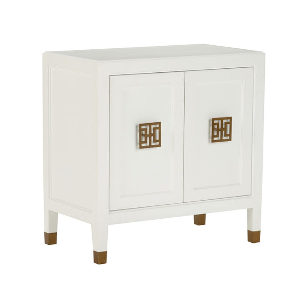Chelsea House Jill Bedside Chest With Polished Brass Hardware — Jamie Merida Design, White Modern Asian-Inspired Nightstand 370417