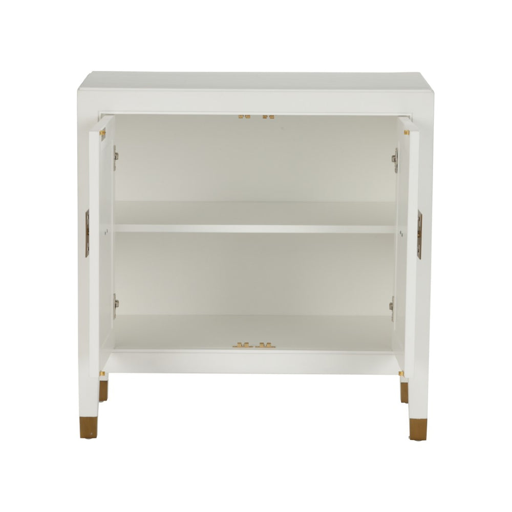 Chelsea House Jill Bedside Chest With Polished Brass Hardware — Jamie Merida Design, White Modern Asian-Inspired Nightstand 370417