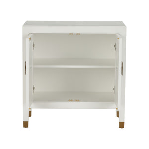 Chelsea House Jill Bedside Chest With Polished Brass Hardware — Jamie Merida Design, White Modern Asian-Inspired Nightstand 370417