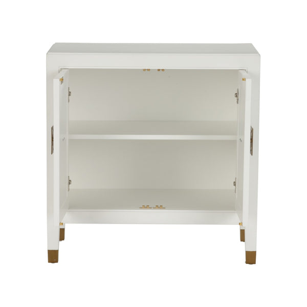 Chelsea House Jill Bedside Chest With Polished Brass Hardware — Jamie Merida Design, White Modern Asian-Inspired Nightstand 370417