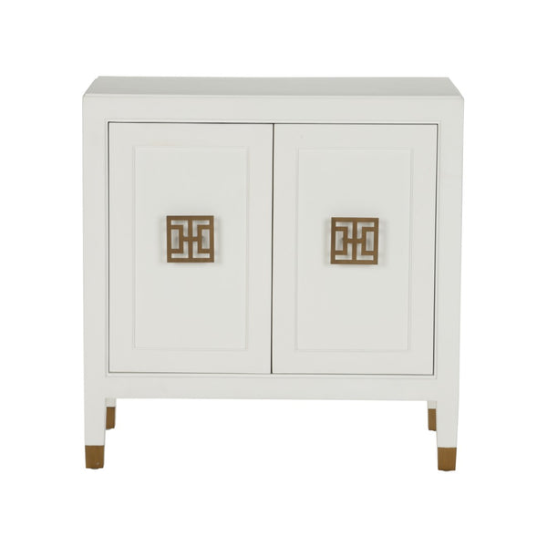Chelsea House Jill Bedside Chest With Polished Brass Hardware — Jamie Merida Design, White Modern Asian-Inspired Nightstand 370417