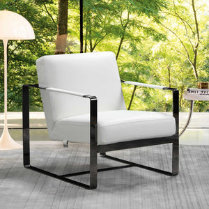 Homeroots 36" White And Black Fabric Arm Chair White  370417
