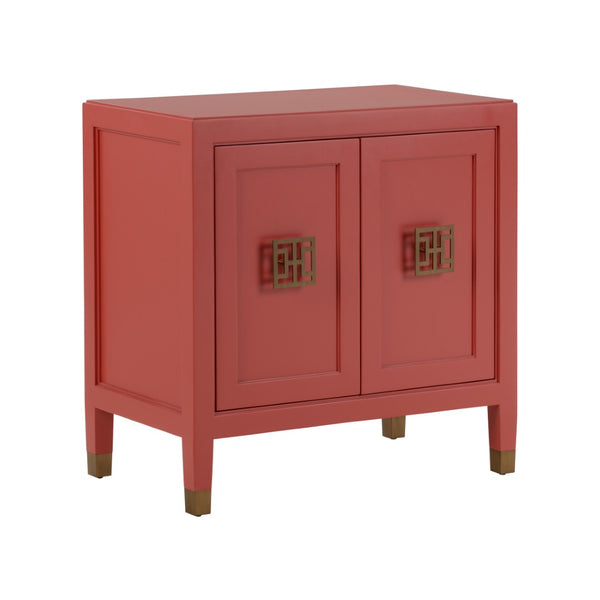 Chelsea House Jill Red Lacquer Bedside Chest - Modern Asian Design With Brass Pulls, Durable Joinery, Ample Storage 370418