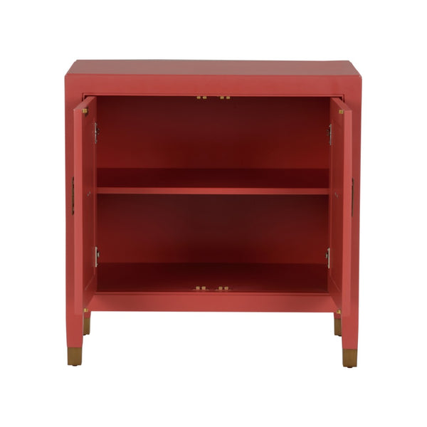 Chelsea House Jill Red Lacquer Bedside Chest - Modern Asian Design With Brass Pulls, Durable Joinery, Ample Storage 370418