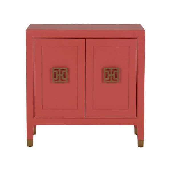 Chelsea House Jill Red Lacquer Bedside Chest - Modern Asian Design With Brass Pulls, Durable Joinery, Ample Storage 370418