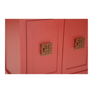 Chelsea House Jill Red Lacquer Bedside Chest - Modern Asian Design With Brass Pulls, Durable Joinery, Ample Storage 370418