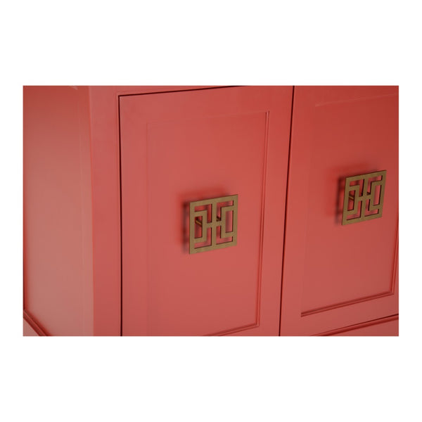 Chelsea House Jill Red Lacquer Bedside Chest - Modern Asian Design With Brass Pulls, Durable Joinery, Ample Storage 370418
