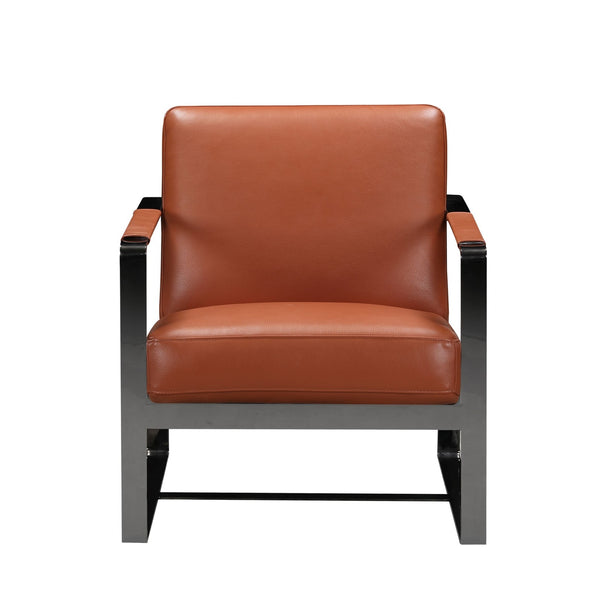 Homeroots 28" Camel And Black Genuine Leather Arm Chair Camel  370418