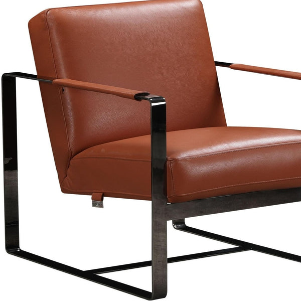 Homeroots 28" Camel And Black Genuine Leather Arm Chair Camel  370418