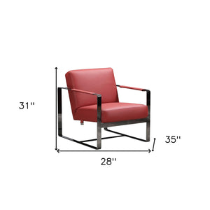 Homeroots 28" Red And Black Genuine Leather Arm Chair Red  370420